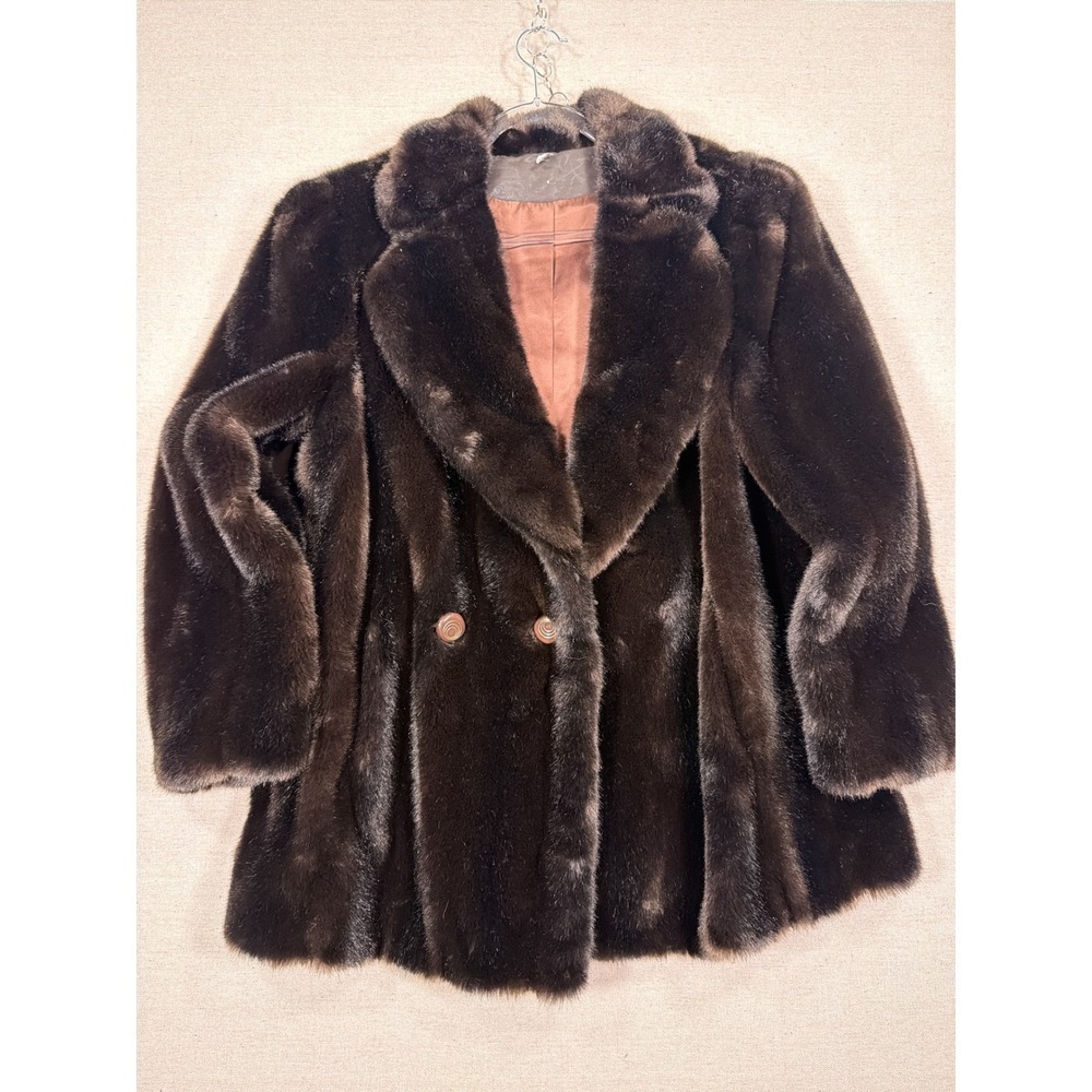 Vintage Country Pacer Tissavel Faux Fur Coat Brown Double Breasted Mid Length